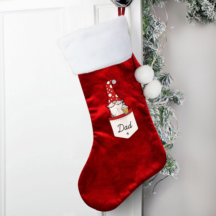 Dad's Personalised Gonk Family Red Christmas Stocking