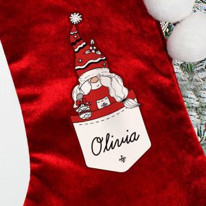 Mum's Personalised Gonk Family Red Christmas Stocking