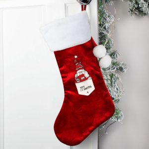 Mum's Personalised Gonk Family Red Christmas Stocking