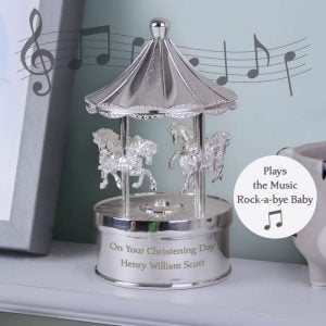 Personalised Baby Musical Carousel Silver Christening Gift