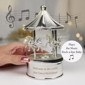 Personalised Baby Musical Carousel Silver Christening Gift