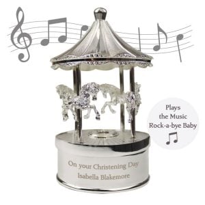 Personalised Baby Musical Carousel Silver Christening Gift
