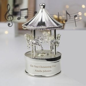 Personalised Baby Musical Carousel Silver Christening Gift