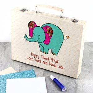 Kids Personalised Diwali Gift Elephant Art Set & Wooden Case