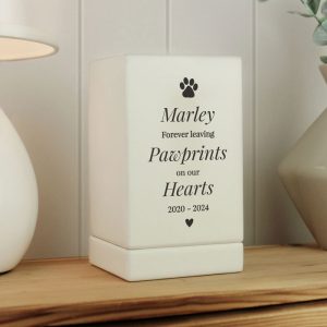 Personalised Pet Pawprints Wooden Urn For Cat or Dog