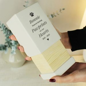 Personalised Pet Pawprints Wooden Urn For Cat or Dog