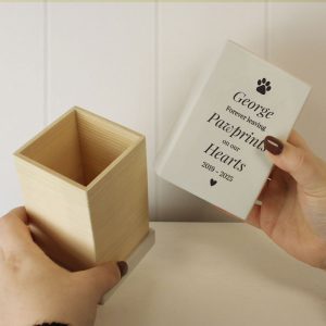 Personalised Pet Pawprints Wooden Urn For Cat or Dog
