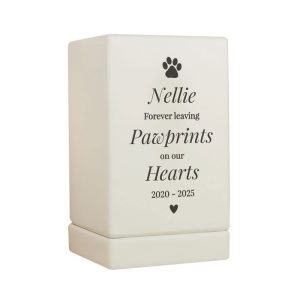 Personalised Pet Pawprints Wooden Urn For Cat or Dog