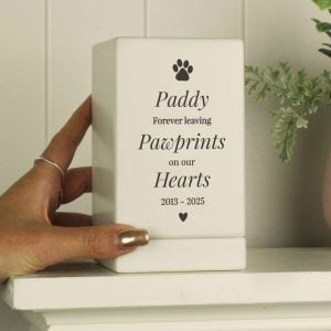 Personalised Pet Pawprints Wooden Urn For Cat or Dog