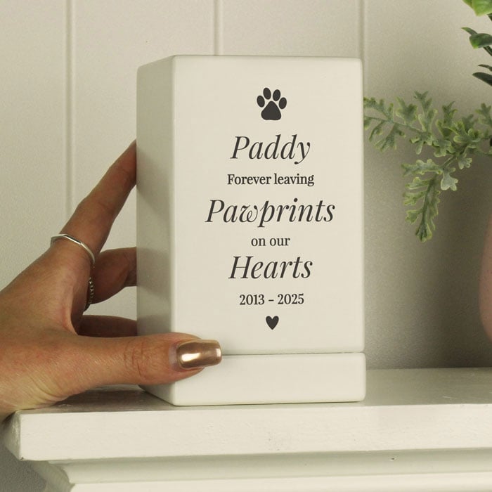 Personalised Pet Pawprints Wooden Urn For Cat or Dog