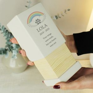 Personalised Rainbow Bridge Wooden Pet Cremation Urn