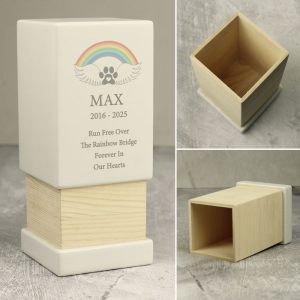 Personalised Rainbow Bridge Wooden Pet Cremation Urn