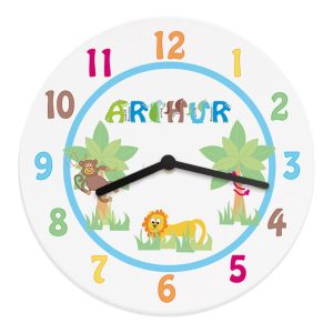 Personalised Blue Animal Alphabet Wooden Wall Clock