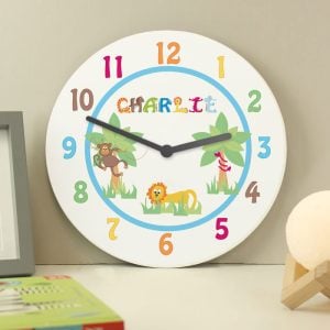 Personalised Blue Animal Alphabet Wooden Wall Clock