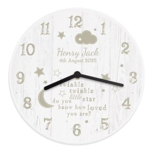 Personalised Twinkle Twinkle Shabby Chic Large Wooden Clock