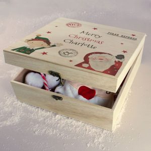Personalised Wooden Christmas Eve Box Santa And Elf