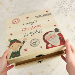 Personalised Wooden Christmas Eve Box Santa And Elf