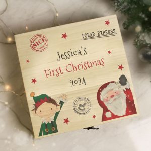 Personalised Wooden Christmas Eve Box Santa And Elf