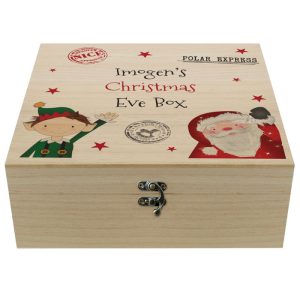 Personalised Wooden Christmas Eve Box Santa And Elf