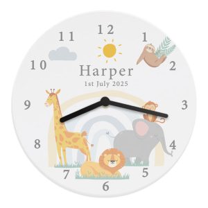 Personalised Safari Animals Wooden Nursery Wall Clock