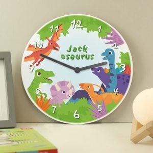 Personalised Dinosaur Wooden Children's Wall Clock