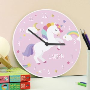 Personalised Unicorn Pink Wooden Girl's Wall Clock