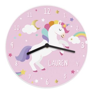 Personalised Unicorn Pink Wooden Girl's Wall Clock