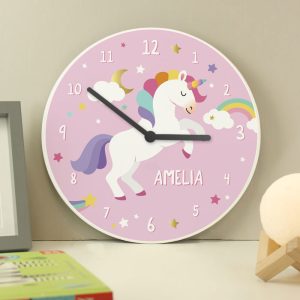 Personalised Unicorn Pink Wooden Girl's Wall Clock