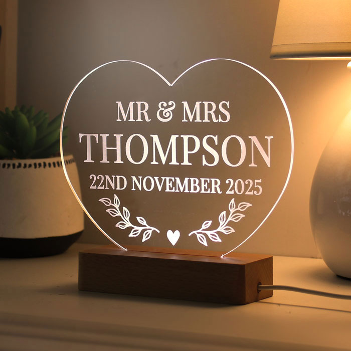 Personalised Wedding Heart LED Light Up Sign