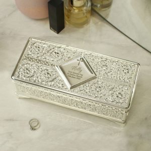 Personalised Engraved Silver Plated Jewellery Box With Cross