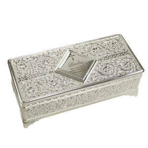 Personalised Engraved Silver Plated Jewellery Box With Cross