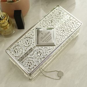 Personalised Engraved Silver Plated Jewellery Box With Cross