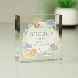 Personalised Safari Animals Glass Keepsake Baby Token