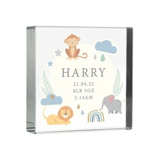 Personalised Safari Animals Glass Keepsake Baby Token
