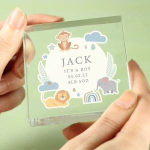 Personalised Safari Animals Glass Keepsake Baby Token