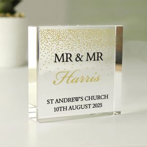 Personalised Gold Confetti Crystal Keepsake Token - Wedding