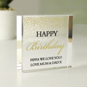 Personalised Gold Confetti Crystal Keepsake Token - Wedding