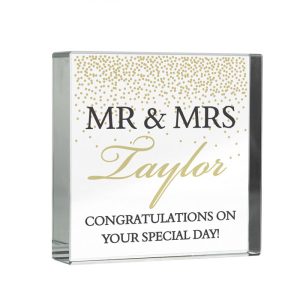 Personalised Gold Confetti Crystal Keepsake Token - Wedding