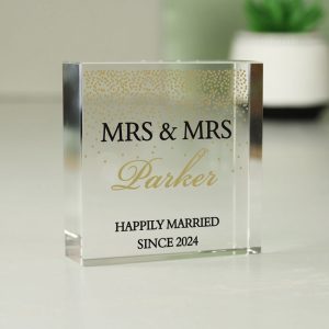 Personalised Gold Confetti Crystal Keepsake Token - Wedding