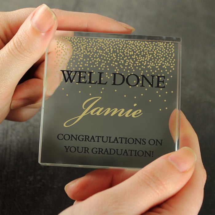 Personalised Gold Confetti Crystal Keepsake Token - Wedding