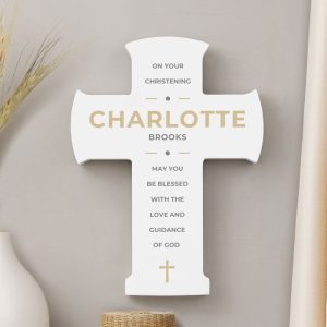 Personalised White Wooden Cross Christening Ornament