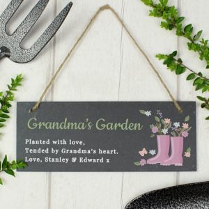Personalised Floral Garden Slate Sign Mum, Grandmother Gift