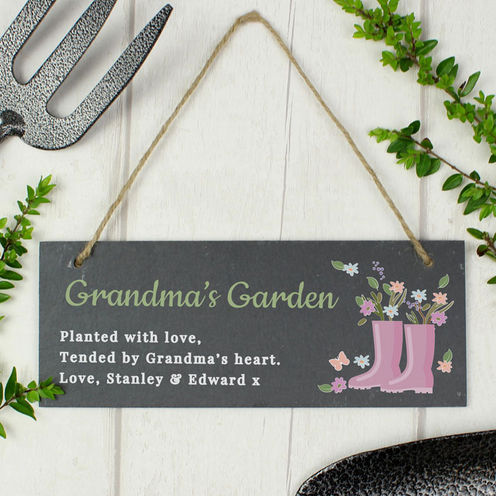 Personalised Floral Garden Slate Sign Mum, Grandmother Gift