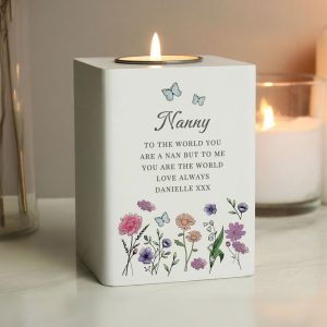 Personalised Wild Flowers Wooden Tealight Holder