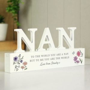 Personalised Wild Flowers Wooden Nan Ornament
