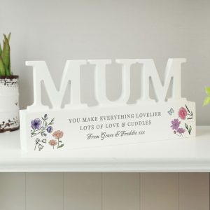 Personalised Wild Flowers Mum Wooden Ornament
