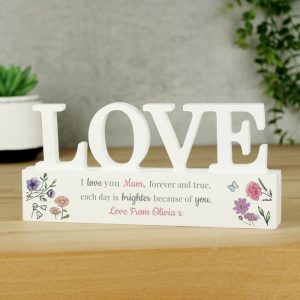 Personalised Wild Flowers Love Wooden Ornament