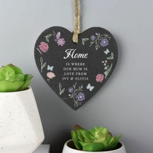 Personalised Wild Flowers Slate Heart Decoration