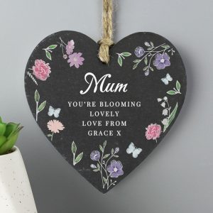 Personalised Wild Flowers Slate Heart Decoration