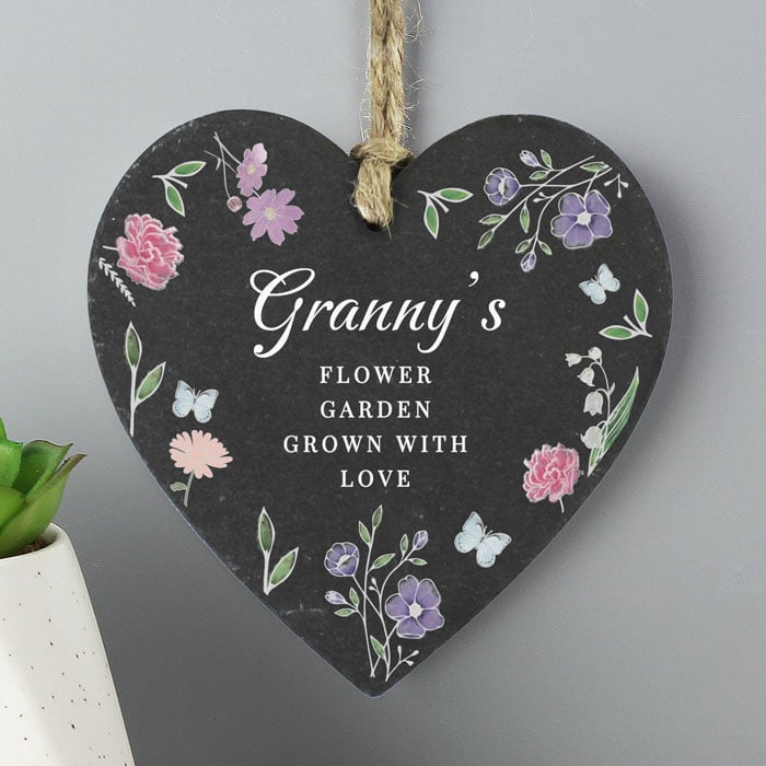 Personalised Wild Flowers Slate Heart Decoration